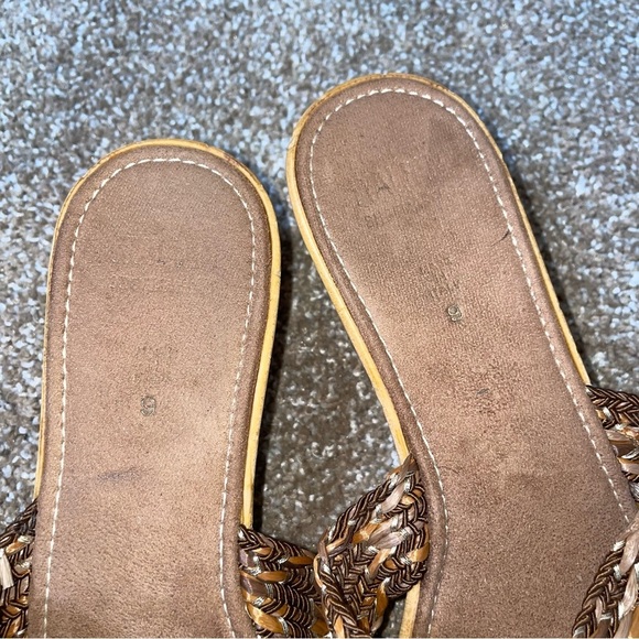 Italian Shoe Maker sandals wedge braided straps cross over brown gold SZ 9 tan - Picture 6 of 9